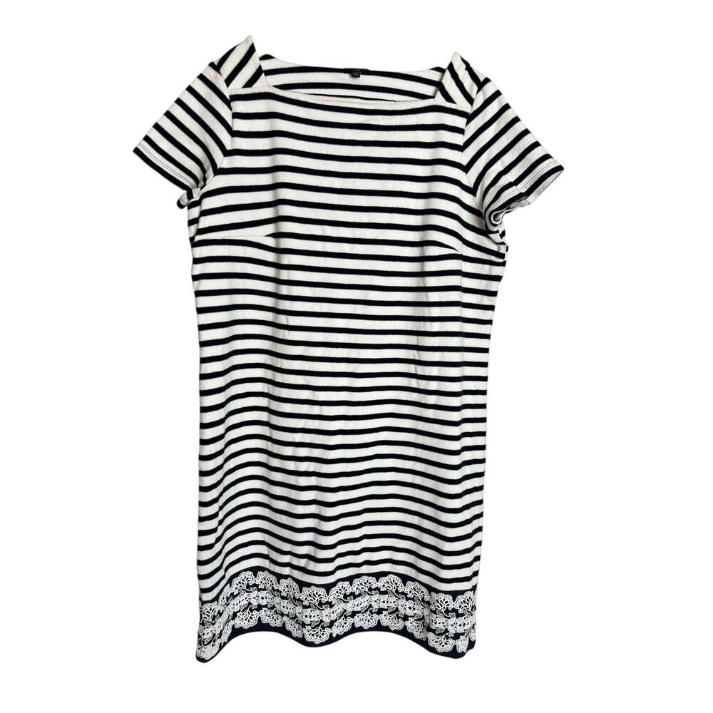 Talbots Navy White Striped Knit Short Sleeve Nautical Dress Crochet Lace Hem 1X